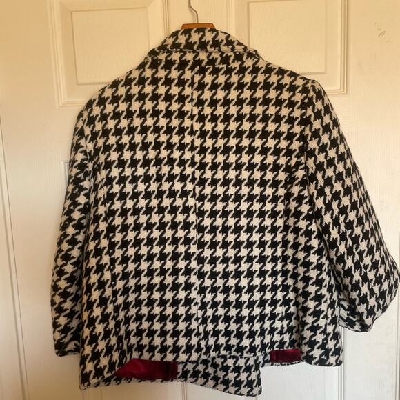 VTG Black Rivet Retro Hounds Tooth Wool Blend Jacket Black & White Large - Picture 3 of 14